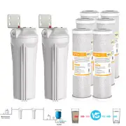 2 Pack 10 Inch Whole House Water Filter Housing 6pcs 10" x 2.5" CTO Filtration