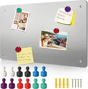 42 x 30 cm Metal Magnetic Board, Magnetic Board, Magnetic Metal Board, Wall Boards with 12 Strong Magnetic Pens, Magnetic Wall for Displaying Magnetic Letters, Suitable for Kitchen, Cupboard