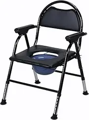 Folding Bedside Commode,Portable Shower Commode Chair for Toilet, Shower Chair for Elderly and Disabled, Height Adjustable Bed Side Commode 1