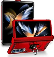 Asuwish Compatible with Samsung Galaxy Z Fold 4 5G 2022 Case and Stand Ring Holder Magnetic Kickstand Cell Accessories Phone Cover for Gaxaly ZFold4 Z4 Fold4 4Z ZFold45G for Women Men Red