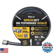 Flexon Supreme Duty 5/8" x 100-Foot Heavy-Duty Garden Hose – Kink-Resistant,