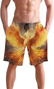[XYMZR] Men's Swim Trunks Fire Phoenix Closeup Quick-Dry Bathing Suit Swimming Board Shorts S