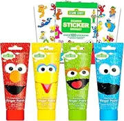 Sesame Street Finger Paint Set for Toddlers - Sesame Street Painting Set Pack of 4 Classic Colors Plus Stickers Featuring Elmo, Big Bird, Cookie Monster, and Oscar | Elmo Painting Activity for Kids