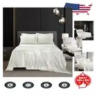 Indulgent 4pc King Size Satin Bed Sheet Set – Reversible Deep Pocket Off White
