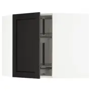 METOD corner wall cabinet with carousel, white/Lerhyttan black stained, 68x37x60 cm