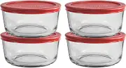Anchor Hocking 4 Cup Glass Storage Containers with Lids, Set of 4 Glass Food Storage Containers with Red SnugFit Lids