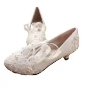 Nevenka Women s Strap Wedding Bridal Closed Toe Shoes 3cm Low Heels Shoes-White