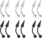 [JESMODA] 16G 12PCS Eyebrow Ring Daith Piercing Earrings Stainless Steel Curved Barbell Cartilage Bar Length 8MM 10MM Silver Black Helix Earring Lip Rings Tragus Piercing Jewelry