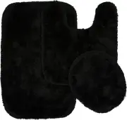 Finest Luxury Black 3-Piece Set Ultra Plush Washable Bath Rug Set Basin Blue - S