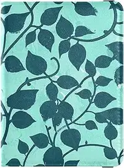 [Amooorous] Vintage Rattan Leaf Print Turquoise Leather decorative Passport and Vaccine Card Holder Combo Vaccine Case Protector Cover Card Holder Passport Case Waterproof, Vintage rattan leaf print turquoise, 1