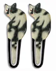 Hand Painted Black White Cat Bookmarks (Set of 2) 079C