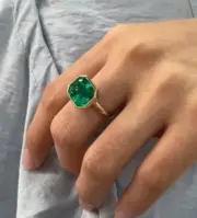 2. 15 Ct Radian Cut Natural Emerald Proposal Ring 14K solid Yellow gold