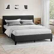 ALFORDSON Bed Frame Bed Base King Size, Mattress Platform with Wooden Slats & Adhesive Velcro Strips, Mattress Foundation 320kg Capacity, Fabric Charcoal Color