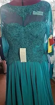 MAYQUEEN COUTURE BEADED LACE TOP TURQUOISE GOWN ~ MOB/MOG 2XL NWT