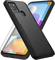 [Asuwish] Phone Case for Samsung Galaxy A21S with Tempered Glass Screen Protector Cover and Slim Thin Hybrid Full Body Protective Mobile Dual Layer Back Rugged Cell Accessories A 21S Women Men Black