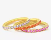 NWT Rose Brinelli Hand Made Pink Lavander Orange Sz7.5 3 Rings Italy 3b 1