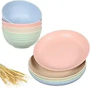Cereal Bowl and Plate Set Unbreakable Reusable Wheat Straw Bowls Dishes Lightweight Microwave Dishwasher Safe Dinnerware for Kids Children, Set of 8