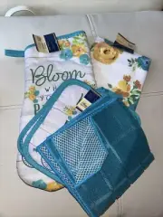 Kitchen 5 Pce Set Towels, Oven Mitt, Potholders "Bloom Where You Are Planted"