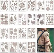 20 Sheets Henna Tattoo Stickers Kit, Lace Temporary Tattoo Stencils Stickers Set for Adults Women, Indian Waterproof Body Art Temporary Tattoo Sticker, Multi-functional Tattoo Stickers for Decor (20PC)