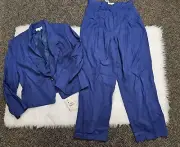 VINTAGE NORDSTROM MADE IN USA BLUE 2 PC SUIT JACKET & PANTS RAYON-LINEN WOMEN 16