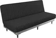 MAXIJIN Newest Jacquard Futon Cover Stretch Armless Futon Sofa Cover Soft Futon Slipcover with Elastic Bottom Thick Sofa Bed Furniture Protector Covers for Washable Futon (Futon, Black)