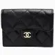 【CHANEL 香奈兒】經典雙C LOGO菱格粒紋牛皮亮金釦卡夾/零錢包(黑色AP0220C-BLK-GP)