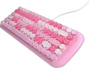 Cute Colorful Wired Mechanical Keyboard for Girls and Kids, Round Keycaps, Compact 84 Keys, 10 Lighting Effects White Backlit, Pink Switch (Pink)