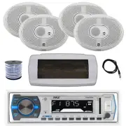 Pyle Bluetooth Marine Receiver, Cover, Antenna,Wire, 4x 6x9" 200W White Speakers