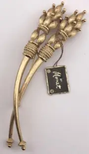 Vintage MONET "Constantina" Stylized Wheat Sheaf 4" PIN/ Brooch~Gold Tone,FJT