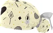 [YTYVAGT] 2-Pc,Gourd-Shaped Working Cap,Fisherman Hat with Buttons and Cotton Sweatband,Abstract Art Geometric Pattern
