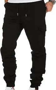 [Generic] Men's Outdoor Cargo Joggers Pant Lightweight Tactical Hiking Pants Slim Fit Drawstring Flap Pockets Stretch Work Pants