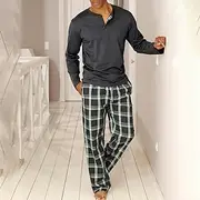 Men's Loungewear Sleepwear Pajama Set Pajama Top and Pant 2 Pieces Plaid Stylish Casual Comfort Home Daily Polyester Comfort Henley Long Sleeve T Shirt Pant Dr
