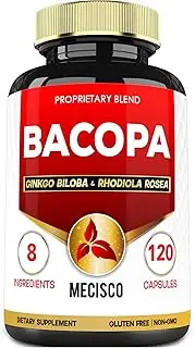 34100mg Bacopa Supplement added Ginkgo Biloba, Rhodiola Rosea, Gotu Kola, St Johns Wort, Ashwagandha Root, Rosemary Leaf, Black Pepper - Relax Mood, Memory & Brain Health - 120 Capsules for 2 Months