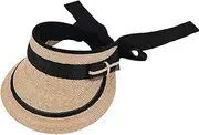 [LAYBAY] Women Straw Sun Visor Hat Fine Raffia Hollow top Ladies with Sweat-Absorbent Stickers Summer Fragrance Bow Cycling 56-58cm (Color : Natural)