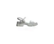 STEVE MADDEN Womens White 1" Platform Architectural Heel Strappy Lug Sole Tazia Round Toe Buckle Leather Slingback Sandal 5.5 M