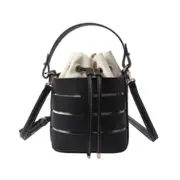 Hollow Drawstring PU Shoulder Bag Ladies Handbag Messenger Bag (Black)