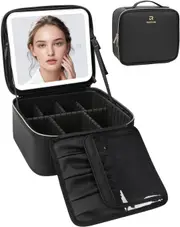 Travel Makeup Bag with LED Mirror, Cosmetic Bag with Adjustable Compartment, Makeup Train Case for Women