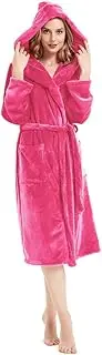 [HOLOVE] Women Hooded Fleece Robes Warm Plush Terry Cloth Bathrobe Spa Nightwear