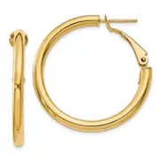 14K Yellow Gold 3X25mm Polished Round Omega Back Hoop Earrings