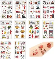 Children's Tattoos, Fire Brigade Set of 15, Skin-friendly Stickers with Construction Vehicles such as Excavators, Perfect for Birthday Parties and Party Bags