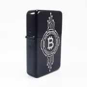 BRAND NEW - DESIGNED BRUSHED STYLED CIGARETTE PETROL LIGHTER - Bit coin
