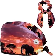 [YTYVAGT] Scrub Caps Women,Scrub Hats Suitable for Women,African Sunset Grassland Elephant