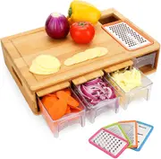 Bamboo Cutting Board with Containers and Drawers, Large Chopping Board with Juice Grooves for Kitchen