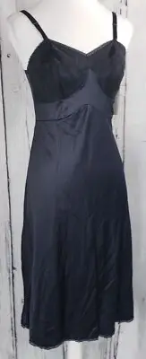 VTG Nancy King Lingerie Dress Full Slip Lace Nylon Adjustable 2181 Black Size 34