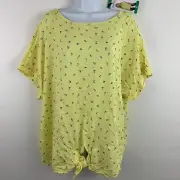 Buffalo David Bitton Womens Size XL Tie Front Top Blouse Yellow Short Sleeve