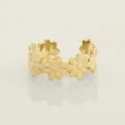 14K REAL Solid Gold Thick Flower Ear Cuff Ring Cartilage No Piercing Floral Cuff