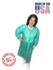 Disposable Lab Coat. Medical Protective Gear. Unisex M/L (green).
