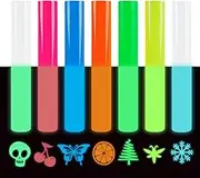 FUNKAKA Glow in The Dark Heat Transfer Vinyl Bundle, 9 Pack 12" x 10" Sheets HTV Vinyl for T-Shirt, 7 Assorted Colors Iron On Vinyl for All Cutter Machine Easy to Cut & Weed for Heat Vinyl Design