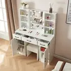Morden Vanity Set With LED Lights Mirror Stool Make Up Dressing Table Desk White