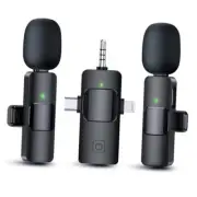 3 in 1 Wireless Microphone for iPhone, Android, Camera, USB-C Black-S